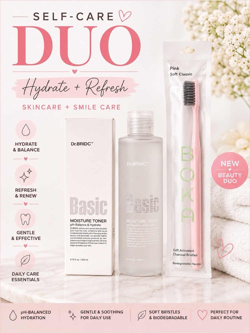 Dr. BRIDC Basic Moisture Toner & BOKA Soft Toothbrush Bundle New